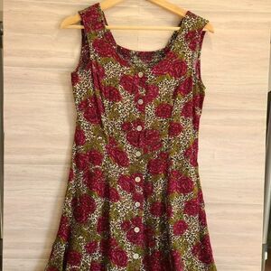 Vintage JBS Ltd Petite Floral Leopard Dress 6P Rayon Button Front 90s